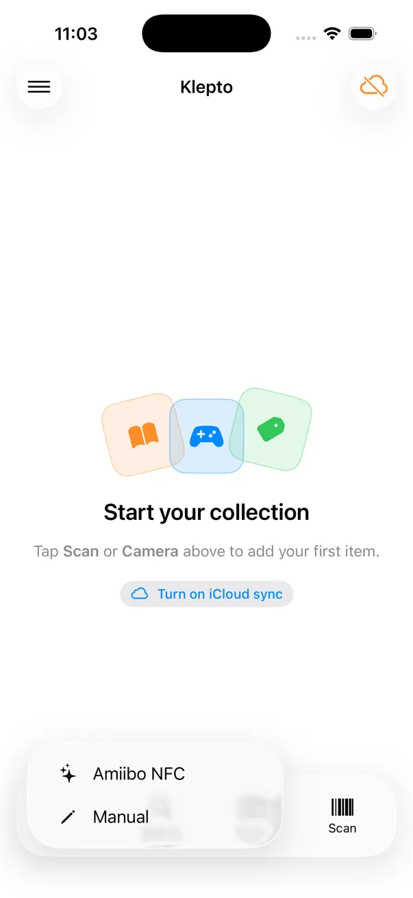 The More menu at the bottom of the screen with Amiibo NFC and Manual entries
